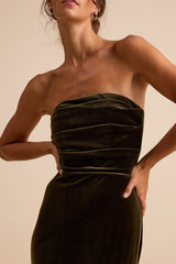 Maren Olive Velvet Strapless Mermaid Maxi Dress