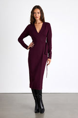 Literary Lover Dark Plum Midi Wrap Sweater Dress