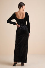 Forever Sensational Black Velvet Long Sleeve Maxi Dress