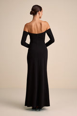 Lawton Black Off-the-Shoulder Notched Bow Maxi Dress