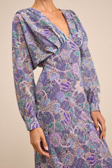 Azalea Purple Multi Floral Long Sleeve Midi Dress