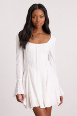 Mirielle White Textured Long Sleeve Mini Dress