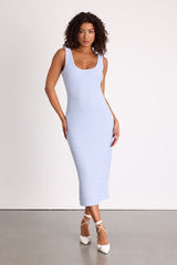 Lynette Light Blue Textured Sleeveless Column Midi Dress