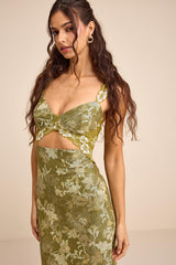 Endlessly Cute Green Floral Mesh Cutout Lace Bustier Maxi Dress