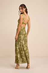 Endlessly Cute Green Floral Mesh Cutout Lace Bustier Maxi Dress