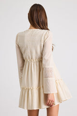 Dovelynn Cream Long Sleeve Baby Doll Mini Dress