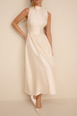Rivia Ivory Mock Neck Cutout Midi Dress