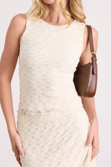 Malise Cream Textured Lace Tank Top