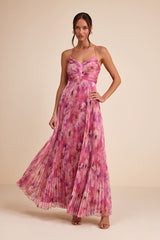 Whitley Pink Floral Pleated Sleeveless Maxi Dress