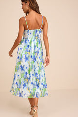 Dorothy Light Blue Multi Floral Print Pleated Midi Dress