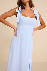 Summer Invite Light Blue Tie-Strap Tiered Midi Dress