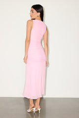 Loren Light Pink Mesh Ruched Midi Dress
