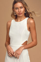 Moments to Remember White Sleeveless Wide-Leg Cutout Jumpsuit