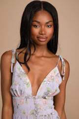 Everlasting Sight Lavender Floral Print Tie-Strap Midi Dress
