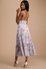 Everlasting Sight Lavender Floral Print Tie-Strap Midi Dress