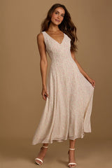 Your Only Darling Ivory Floral Print Sleeveless Midi Dress