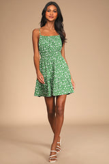 Tender Thoughts Green Floral Ruffled Tiered Mini Dress