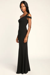 Make an Entrance Black One-Shoulder Mermaid Maxi Dress
