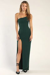 Keeper of My Heart Hunter Green One-Shoulder Maxi Dress