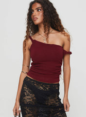 Messenger One Shoulder Top Burgundy