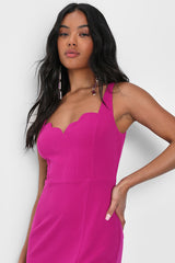 Fabulous Desires Magenta Scalloped Bodycon Midi Dress