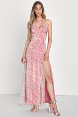 Forever Dreamy Pink Floral Organza Backless Maxi Dress