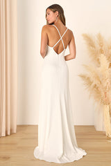 Destined Romance White Satin Cowl Neck Backless Maxi Dress