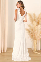 Eternally Yours White Lace Tie-Strap Mermaid Maxi Dress