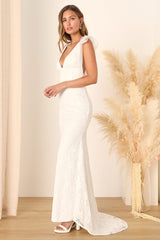 Eternally Yours White Lace Tie-Strap Mermaid Maxi Dress