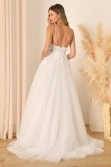 Height of Love White Embroidered Beaded Backless A-Line Gown