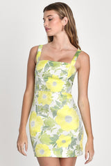 Always In Bloom Yellow Multi Floral Jacquard Mini Dress