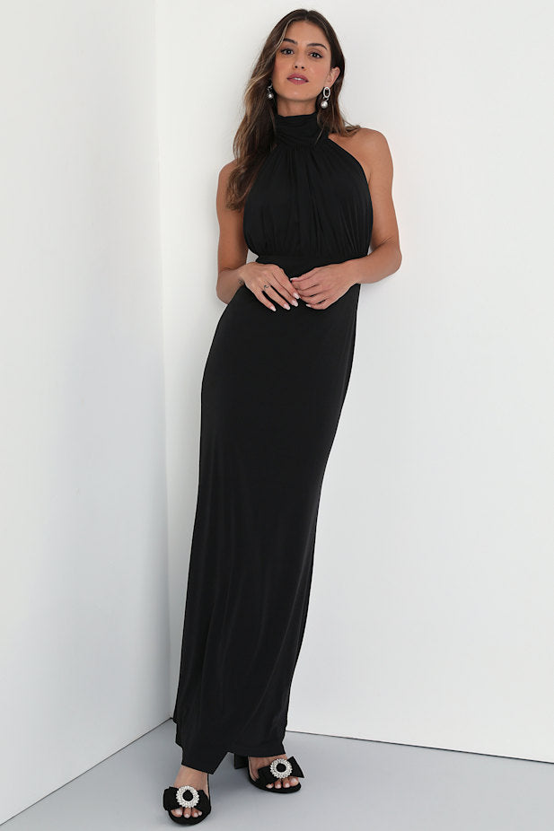 Romantic Chance Black Halter Backless Mermaid Maxi Dress