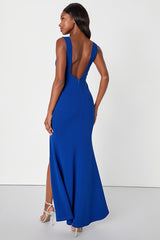 Commotion-Worthy Royal Blue Bustier Backless Maxi Dress