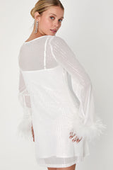 Marvelous Energy White Sequin Mesh Long Sleeve Mini Dress