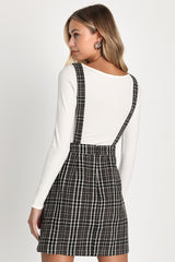 Plaid to Be Yours Black and White Plaid Pinafore Mini Dress