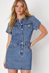Ready to Charm Medium Wash Short Sleeve Denim Mini Dress