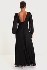 Prestigious Poise Black Backless Balloon Sleeve Maxi Dress