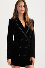 Sophisticated Expression Black Velvet Blazer Dress