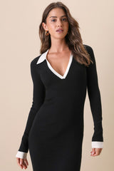 Successful Sophistication Black Color Block Midi Sweater Dress