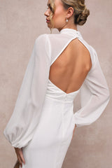 Graceful Love White Long Sleeve Backless Mermaid Maxi Dress