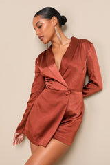 Elevated Persona Bronze Satin Collared Skort Romper