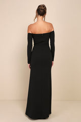 Alluring Sophistication Black Off-the-Shoulder Maxi Dress