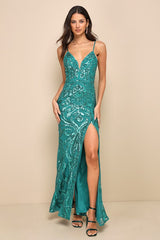 Made for Magic Teal Green Sequin Mermaid Maxi Dress
