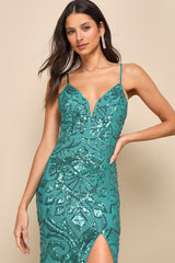 Made for Magic Teal Green Sequin Mermaid Maxi Dress