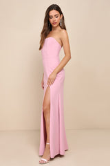 Night of Compliments Rose Pink Strapless Bustier Maxi Dress
