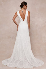 Infinite Bliss Ivory Lace Sleeveless Backless Trumpet Maxi Dress