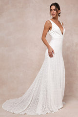Infinite Bliss Ivory Lace Sleeveless Backless Trumpet Maxi Dress