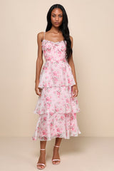 Immaculate Cutie Light Pink Floral Sleeveless Tiered Midi Dress