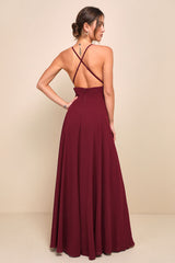 Dreamy Romance Burgundy Backless Maxi Dress