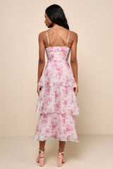 Immaculate Cutie Light Pink Floral Sleeveless Tiered Midi Dress